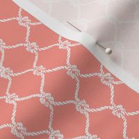 Nautical Fishing Net Design on Coral Background, Small Scale Design