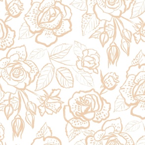 Large Roses Line Art Beige and White