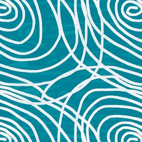 Abstract pattern with white tornadoes and turquoise background. Large scale.