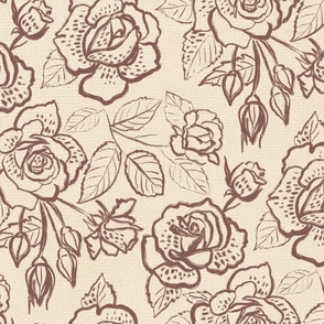 Large Roses Line Art Brown Pastel line texture