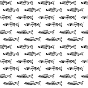 Salmon Fish Print - Black and White 