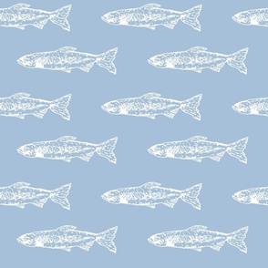 Salmon - Fish Print in Sky Blue
