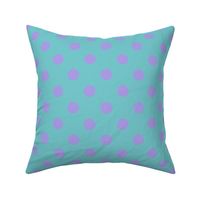 Polka Dots Purple on Acqua Blue Medium- Lavender- Voilet- Turquoise- Kidcore- Linen Texture- Mermaid- Summer
