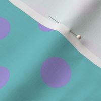 Polka Dots Purple on Acqua Blue Medium- Lavender- Voilet- Turquoise- Kidcore- Linen Texture- Mermaid- Summer