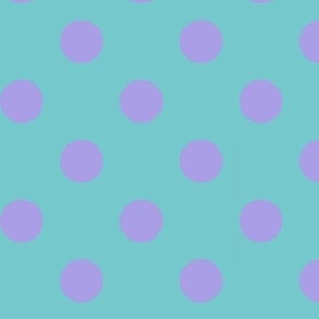 Polka Dots Purple on Acqua Blue Medium- Lavender- Voilet- Turquoise- Kidcore- Linen Texture- Mermaid- Summer