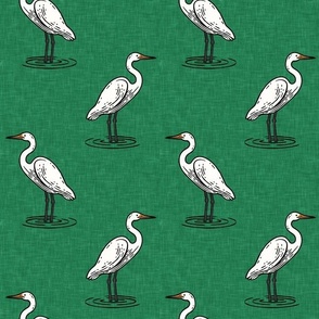 Egret - White Heron - Beach - green - LAD22