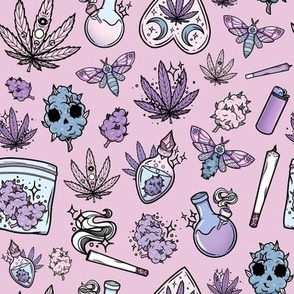 pretty cute girly pattern of weed marijuana retro vintage stylish pink  background 4342842 Vector Art at Vecteezy