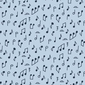 Tiny Doodle Music Notes in Navy on Serenity Blue