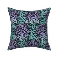 Coral Gardens Coastal Beach Undersea - Petal Coordinates Lilac Purple Sky Blue with Turquoise on Black - SMALL Scale - UnBlink Studio by Jackie Tahara