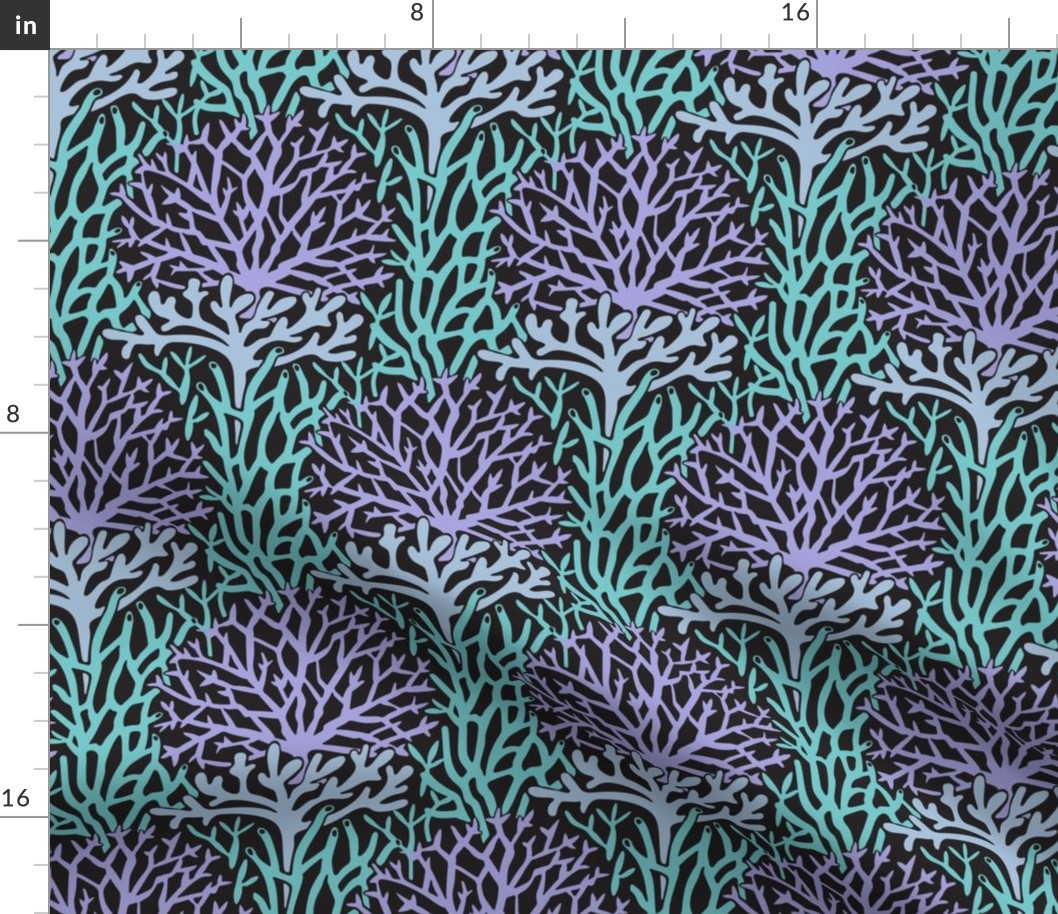 Coral Gardens Coastal Beach Undersea - Petal Coordinates Lilac Purple Sky Blue with Turquoise on Black - SMALL Scale - UnBlink Studio by Jackie Tahara