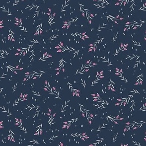 Pink berries on navy,  small scale