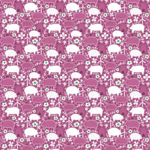 Farm Pigs in Peony, Grass and Navy | Ditsy scale ©designsbyroochita