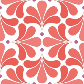 In BloomMedium- Coral- Petal Solids Coordinate- Peony- Fuchsia- Salmon- Orange- White- Spring-Vintage Bold Geometric Floral- 70's Retro- Home Decor- Geometric Wallpaper