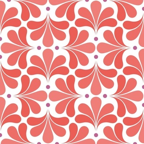 In Bloom Small- Coral- Petal Solids Coordinate- Peony- Fuchsia- Salmon- Orange- White- Spring-Vintage Bold Geometric Floral- 70's Retro- Home Decor- Geometric Wallpaper