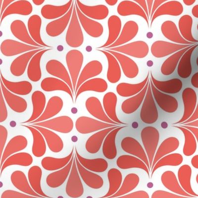 In Bloom Mini- Coral- Petal Solids Coordinate- Peony- Fuchsia- Salmon- Orange- White- Spring-Vintage Bold Geometric Floral- 70's Retro- Home Decor- Geometric Wallpaper