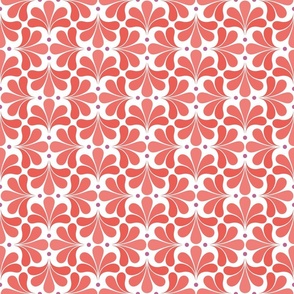 In Bloom Mini- Coral- Petal Solids Coordinate- Peony- Fuchsia- Salmon- Orange- White- Spring-Vintage Bold Geometric Floral- 70's Retro- Home Decor- Geometric Wallpaper