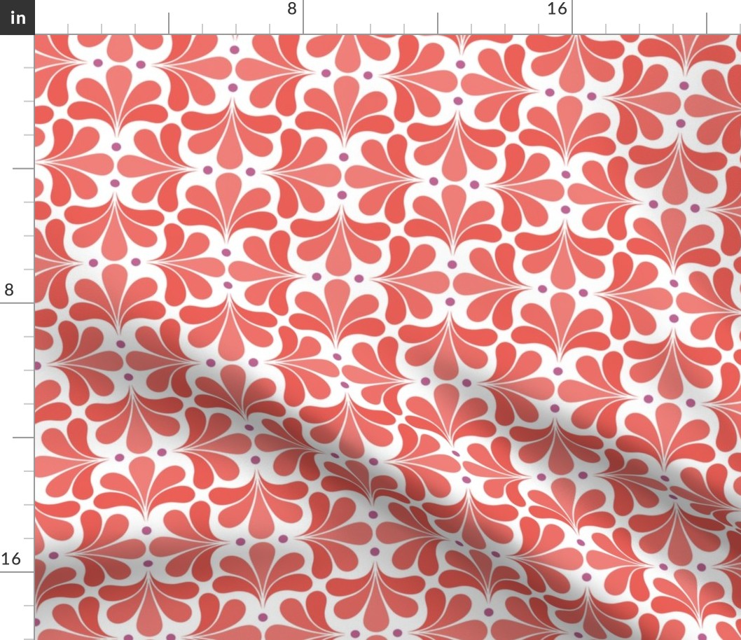 In Bloom Mini- Coral- Petal Solids Coordinate- Peony- Fuchsia- Salmon- Orange- White- Spring-Vintage Bold Geometric Floral- 70's Retro- Home Decor- Geometric Wallpaper