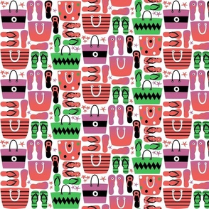 Flip Flops and Beach Bags in Coral_ Peony_ and Grass