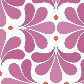 In Bloom Large- Peony- Petal Solids Coordinate- Coral- Fuchsia- Raspberry- White- Spring-Vintage Bold Geometric Floral- 70's Retro- Home Decor- Jumbo Scale Wallpaper