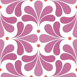 In Bloom Medium- Peony- Petal Solids Coordinate- Coral- Fuchsia- Raspberry- White- Spring-Vintage Bold Geometric Floral- 70's Retro- Home Decor- Geometric Wallpaper