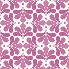 In Bloom- Small- Peony- Petal Solids Coordinate- Coral- Fuchsia- Raspberry- White- Spring-Vintage Bold Geometric Floral- 70's Retro- Home Decor- Geometric Wallpaper