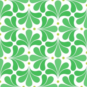 In Bloom Small- Grass and Lime Green- Petal Solids Coordinate- Green Grass- Kelly Green- White- Spring-Vintage Bold Geometric Floral- 70's Retro- Home Decor- Jumbo Scale Wallpaper