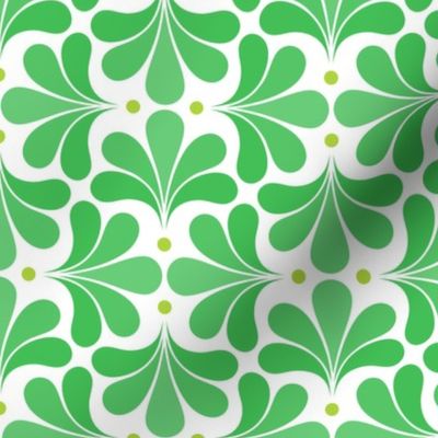 In Bloom Mini- Grass and Lime Green- Petal Solids Coordinate- Green Grass- Kelly Green- White- Spring-Vintage Bold Geometric Floral- 70's Retro- Home Decor- Jumbo Scale Wallpaper