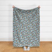 Woodland Brown Bears, Pine Cones, Stars and Moon on Woven Distressed on Denim Blue, Large
