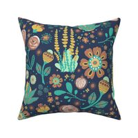 Southwestern Blooms Gold Turquoise on Blue