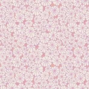 Wavy Daisy - Ditsy  scale - Mauve Pink - Retro Vintage Flowers Daisies cottagecore