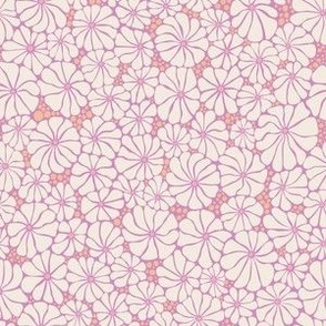 Wavy Daisy - small scale - Mauve Pink - Retro Vintage Flowers Daisies cottagecore