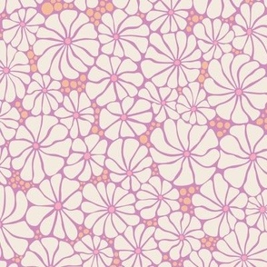 Wavy Daisy - Medium scale - Mauve Pink - Retro Vintage Flowers Daisies cottagecore