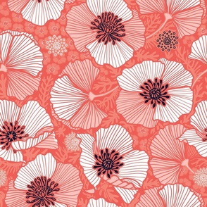 Coral shades abstract seamless floral pattern