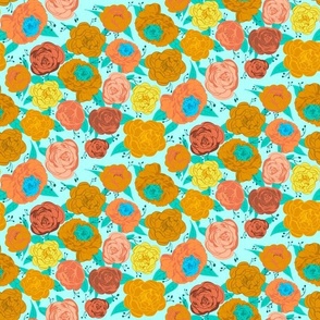 Retro Florals - vintage colors - 12 inch repeat 