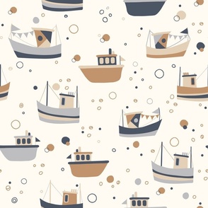 Under the Sea Boats in Blue Cream and Tan Large