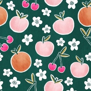 Peachy spring in dark green