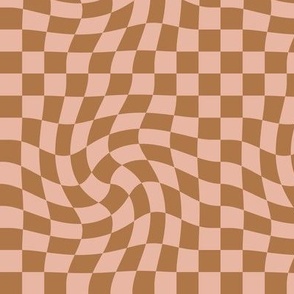 Vintage groovy twirl checkered boho design geometric gingham block print plaid design blush pink caramel summer fall 