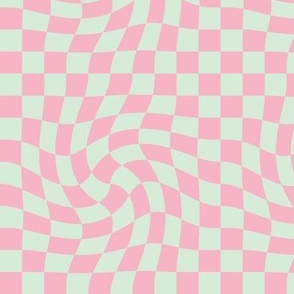 Vintage groovy twirl checkered boho design geometric gingham block print plaid design spring summer pink mint green