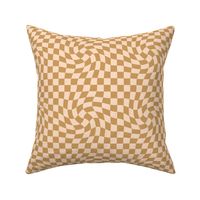 Vintage groovy twirl checkered boho design geometric gingham block print plaid design summer fall yellow blush cream caramel ochre