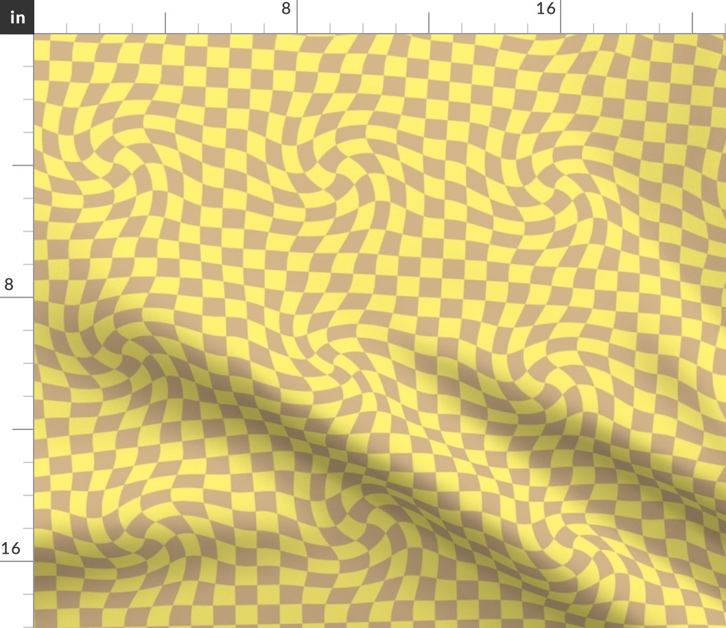 Vintage groovy twirl checkered boho design geometric gingham block print plaid design summer yellow beige
