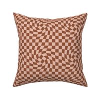 Vintage groovy twirl checkered boho design geometric gingham block print plaid design summer fall brick red rust blush pink