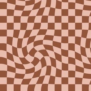 Vintage groovy twirl checkered boho design geometric gingham block print plaid design summer fall brick red rust blush pink