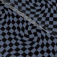 Vintage groovy twirl checkered boho design geometric gingham block print plaid design winter periwinkle blue black cool