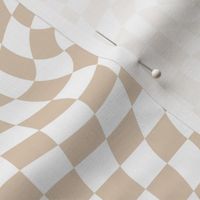 Vintage groovy twirl checkered boho design geometric gingham block print plaid design soft beige sand white