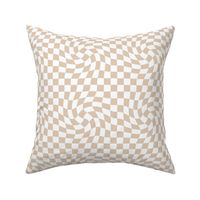 Vintage groovy twirl checkered boho design geometric gingham block print plaid design soft beige sand white