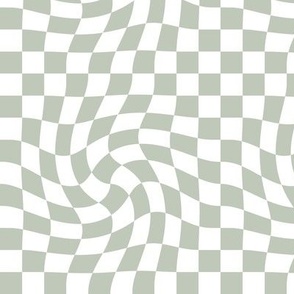 Vintage groovy twirl checkered boho design geometric gingham block print plaid design spring sage green white