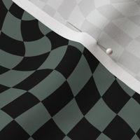 Vintage groovy twirl checkered boho design geometric gingham block print plaid design moody winter olive green black
