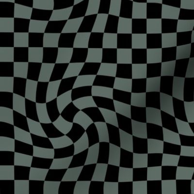 Vintage groovy twirl checkered boho design geometric gingham block print plaid design moody winter olive green black