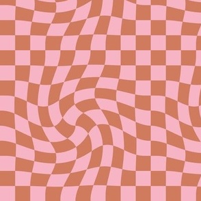 Vintage groovy twirl checkered boho design geometric gingham block print plaid design summer pink orange tangerine