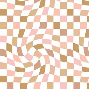 Vintage groovy twirl checkered boho design geometric gingham block print plaid design summer fall pink blush beige girls
